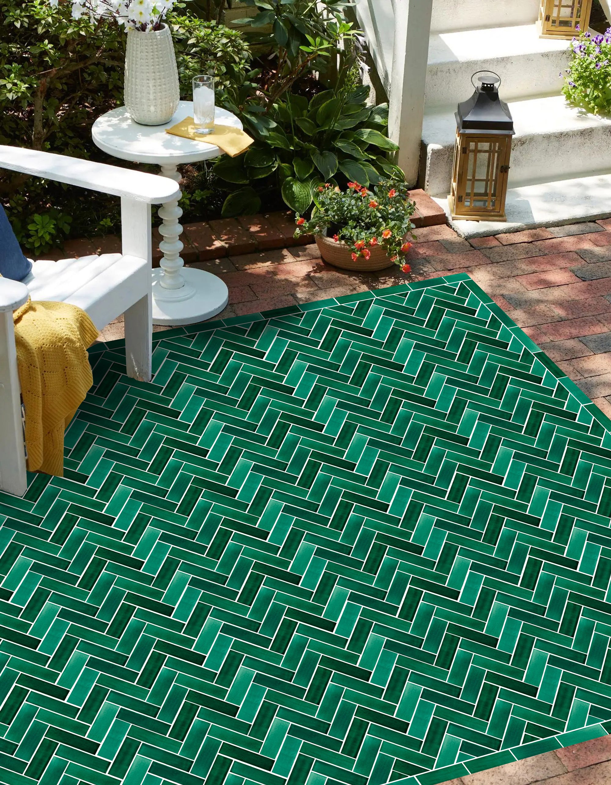 Tapis adhésif en vinyle pour intérieur / extérieur - Zellige vert émeraude