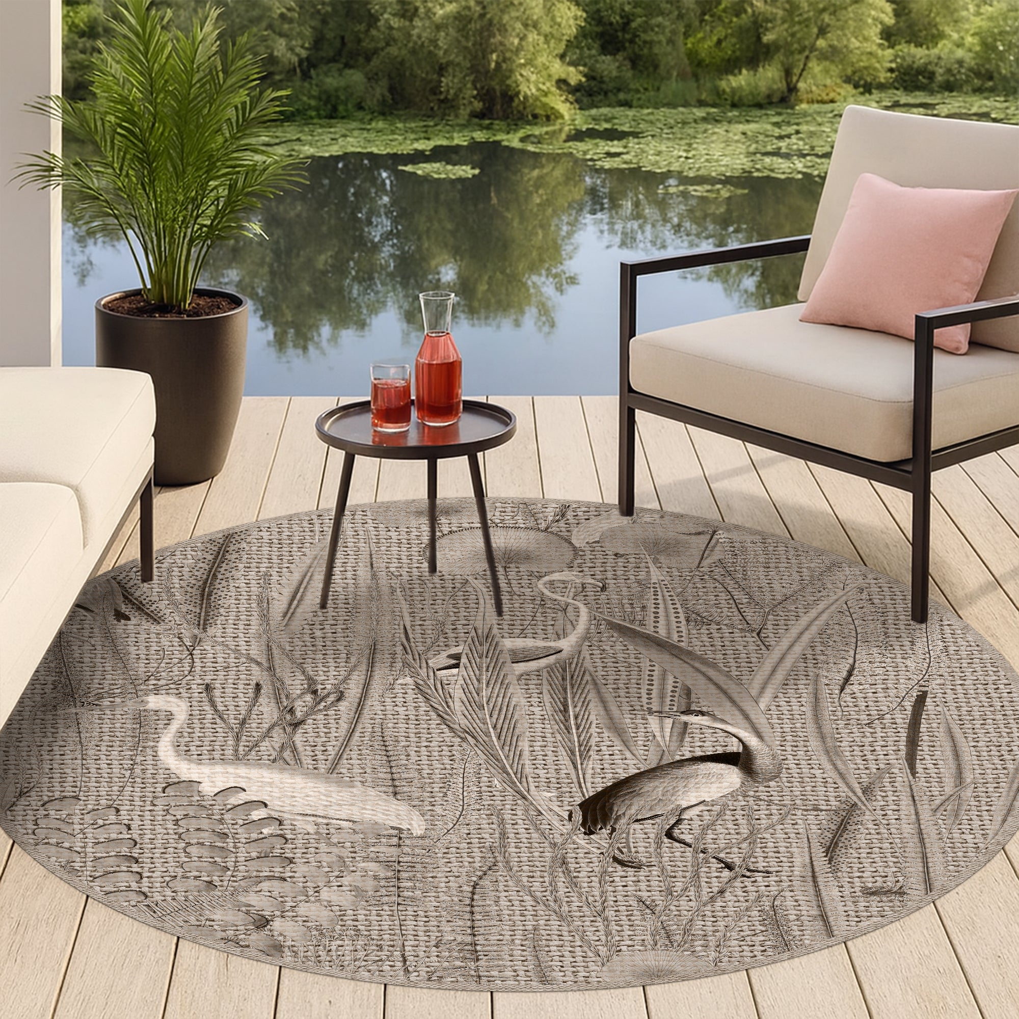 Tapis adhésif en vinyle pour intérieur / extérieur - Motifs oiseaux jute