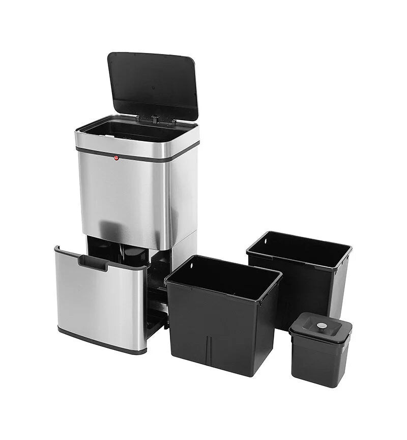 Poubelle de cuisine design pour recyclage 60L (30+30+4) Hailo Sensor Tandem