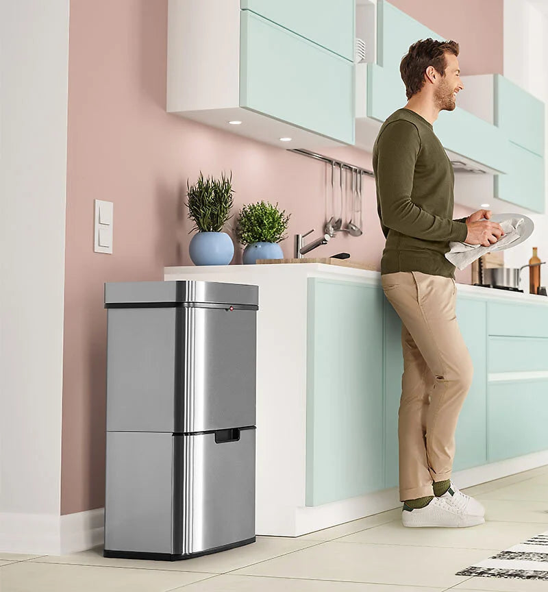 Poubelle de cuisine design pour recyclage 60L (30+30+4) Hailo Sensor Tandem