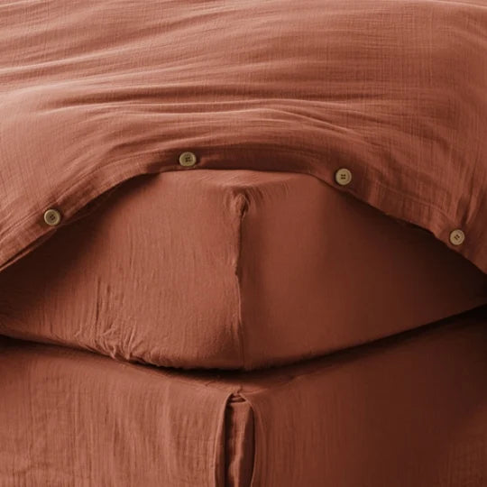 Drap housse en Gaze de coton Terracotta