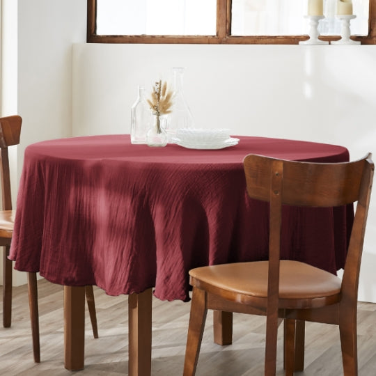 Nappe ronde - 180x180 cm - Gaze de Coton - Lie de vin