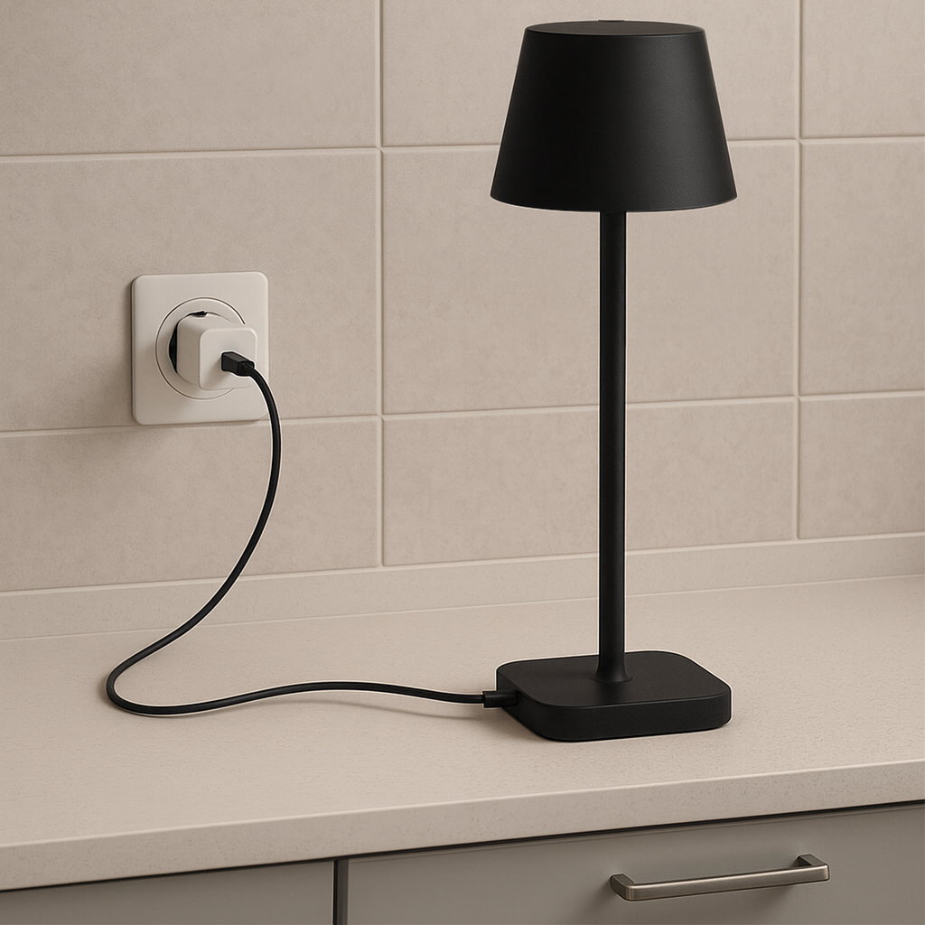FlinQ - Lampe de table - Rechargeable - Intensité variable avec mode mémoire - 3 niveaux d'éclairage - 38 cm - Noire