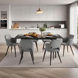 Bari & Akanji - Ensemble repas : table extensible noire 4 à 6 personnes et 4 fauteuils scandinaves en tissu gris