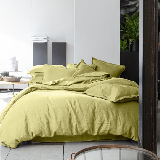 Housse de couette + 2 taies d'oreiller 65x65 en lin Français lavé Beurre