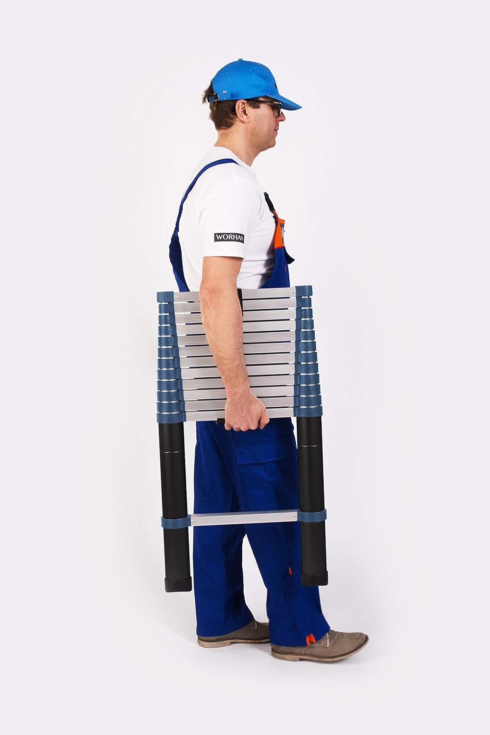 Echelle télescopique PRO en aluminium - 15 échelons - 4.4 m + stabilisateur