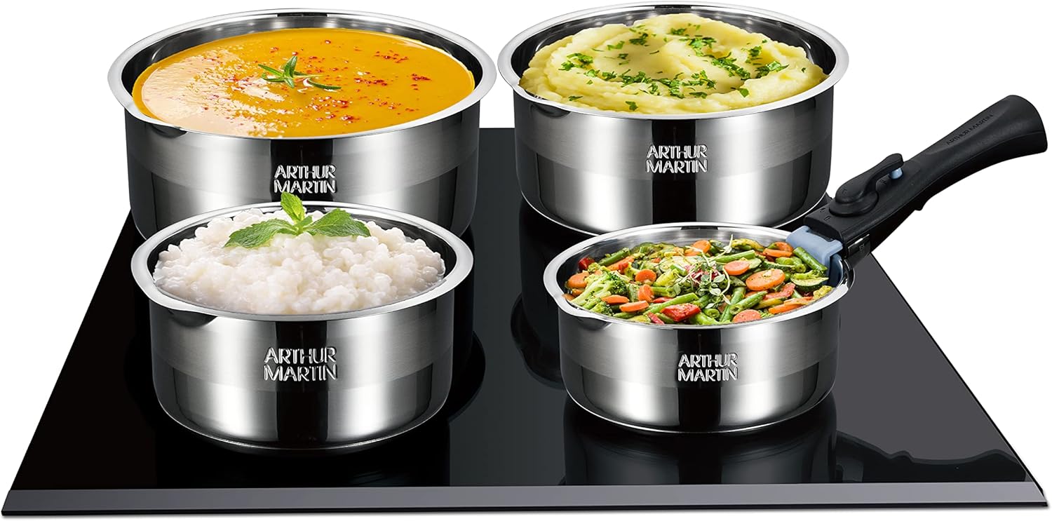 Batterie de cuisine inox 5 pièces avec manche amovible Arthur Martin - Tous feux dont induction