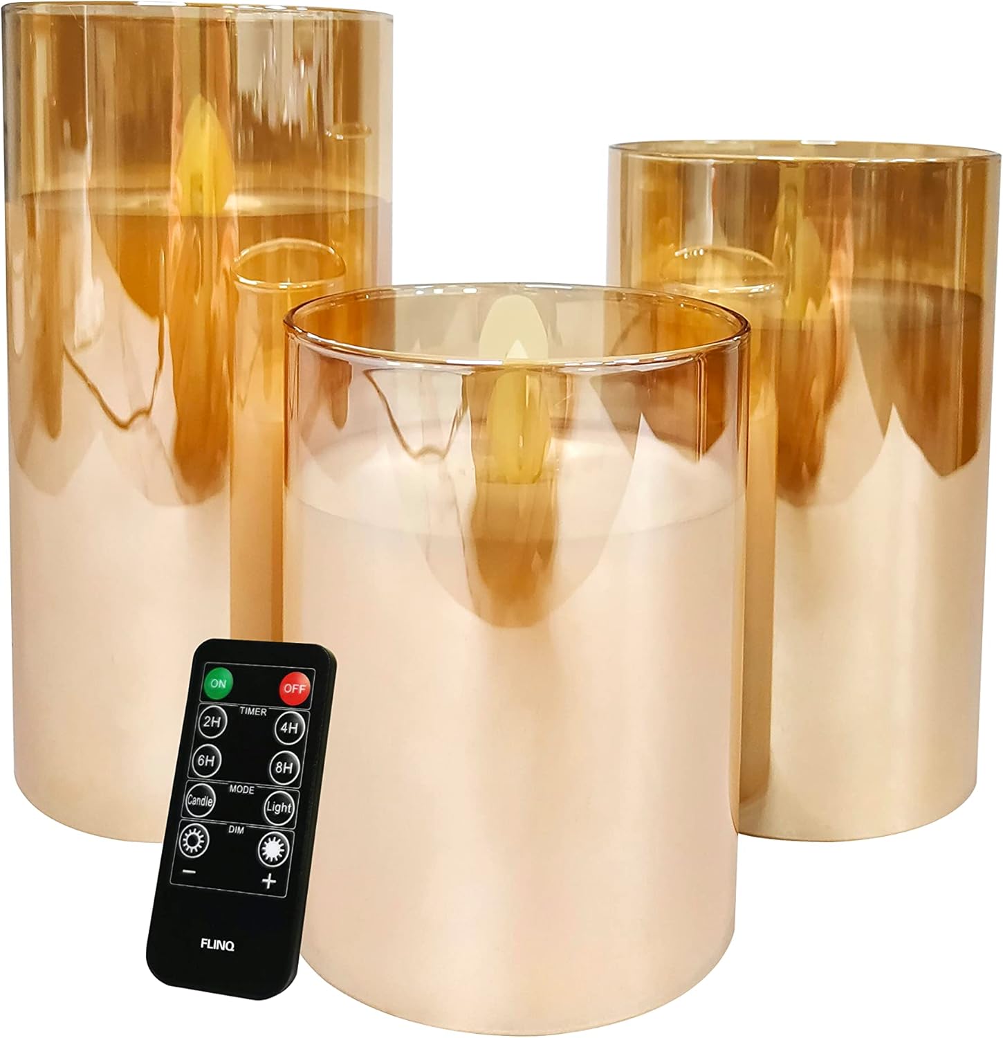 Lot de 3 Bougie LED en verre fumé - Doré