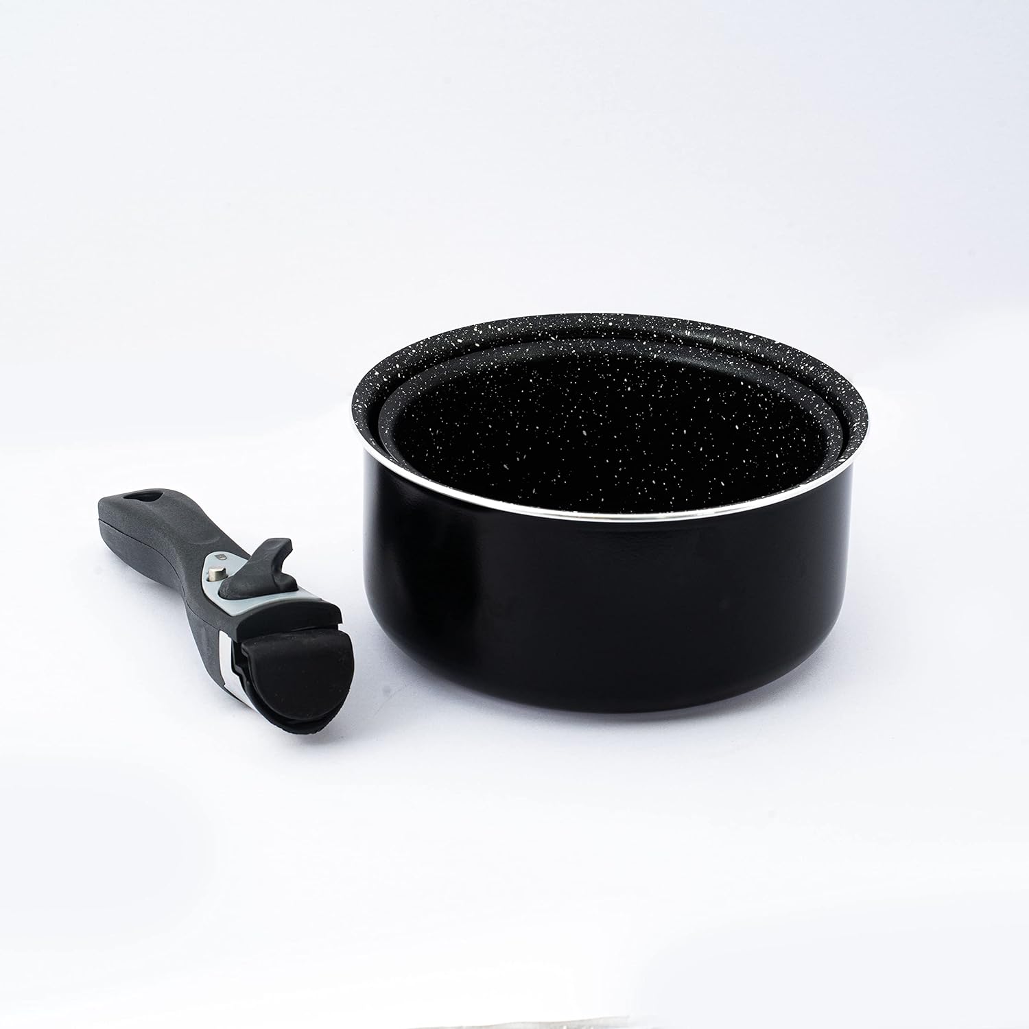 Batterie de cuisine revêtement pierre avec manche amovible 7 pièces noir