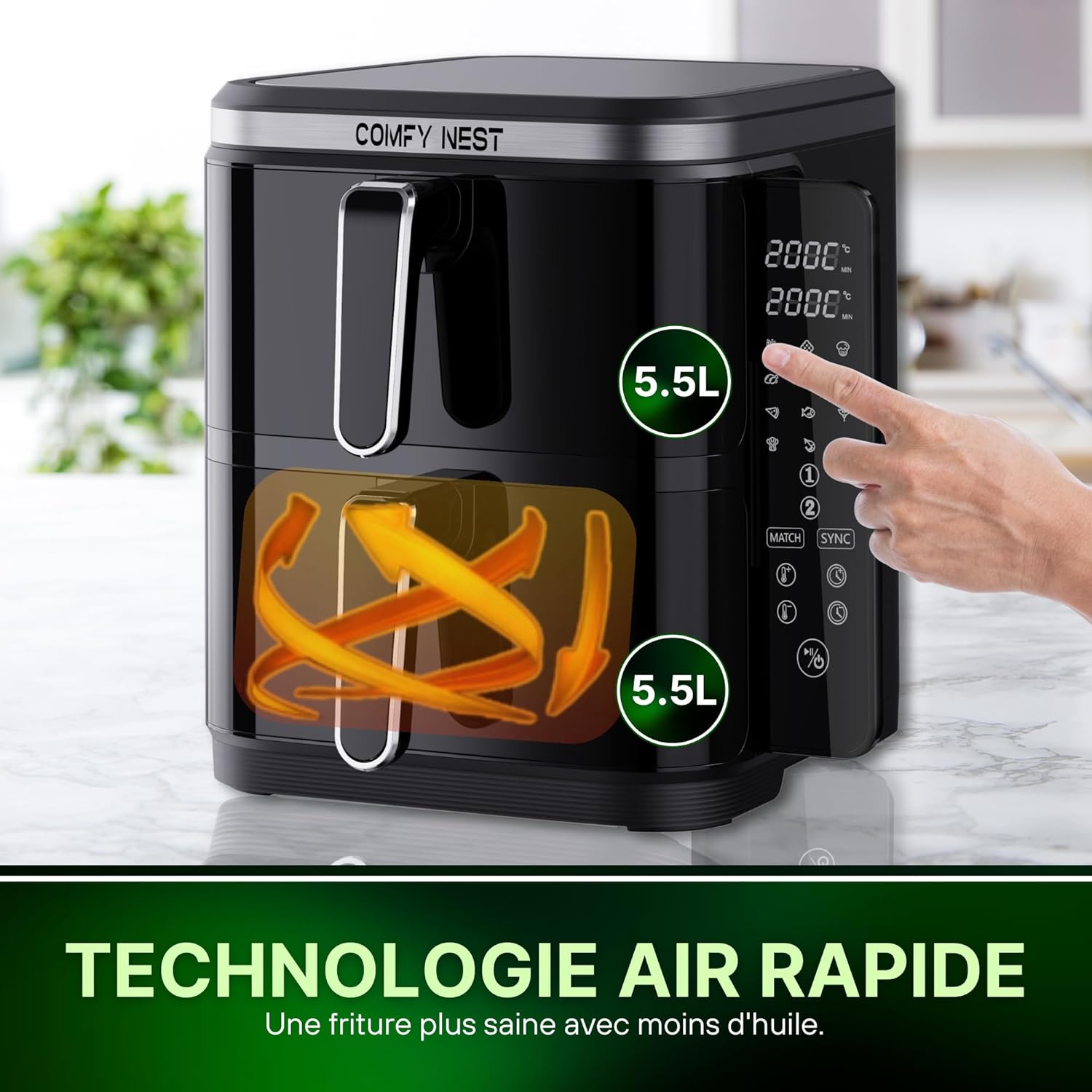 Friteuse à air chaud Air fryer double panier verticale 11L 2800W