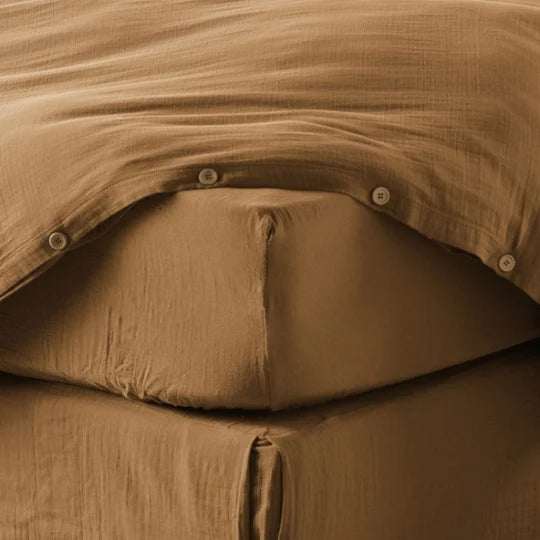 Drap housse en Gaze de coton Camel
