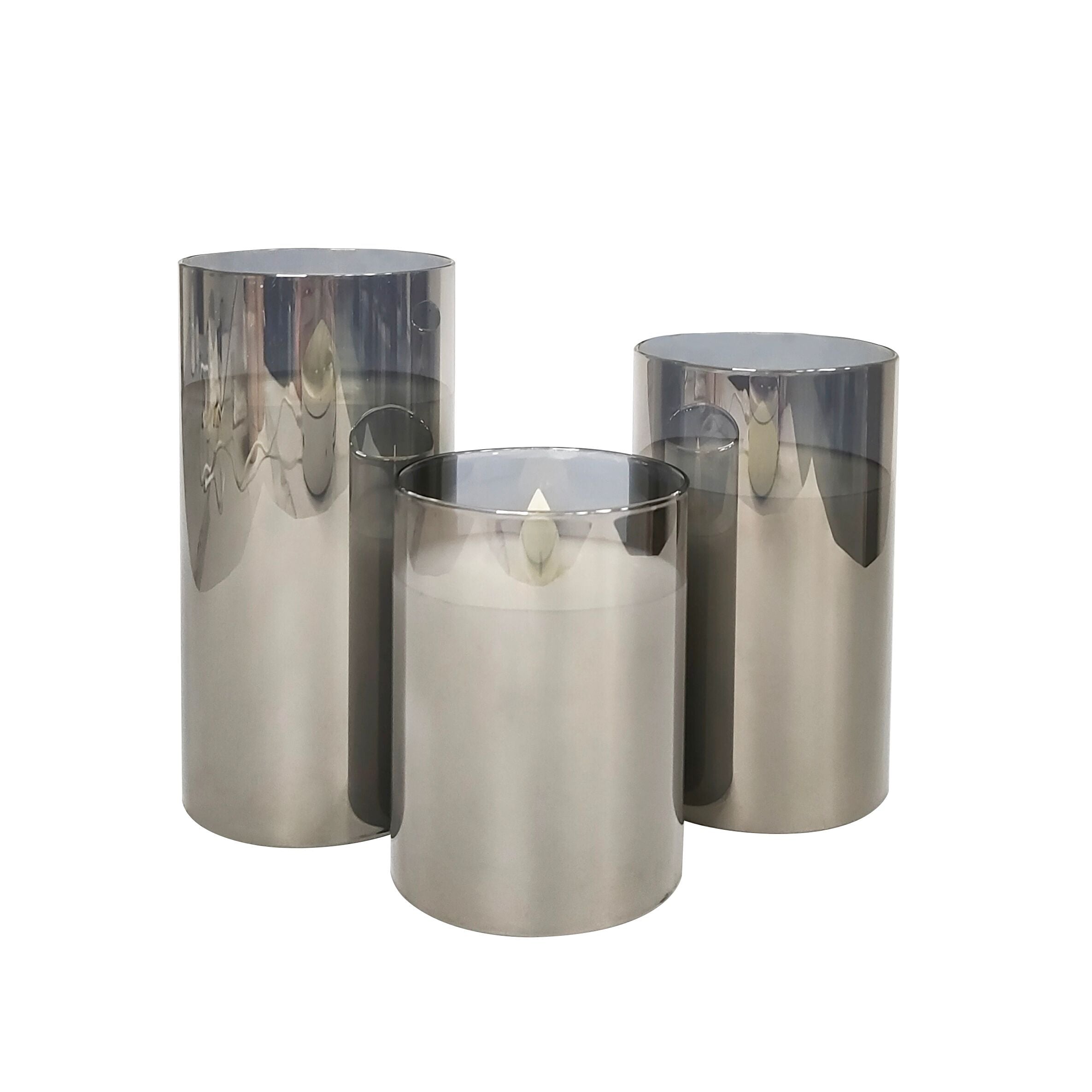 Lot de 3 Bougie LED en verre fumé - Argenté