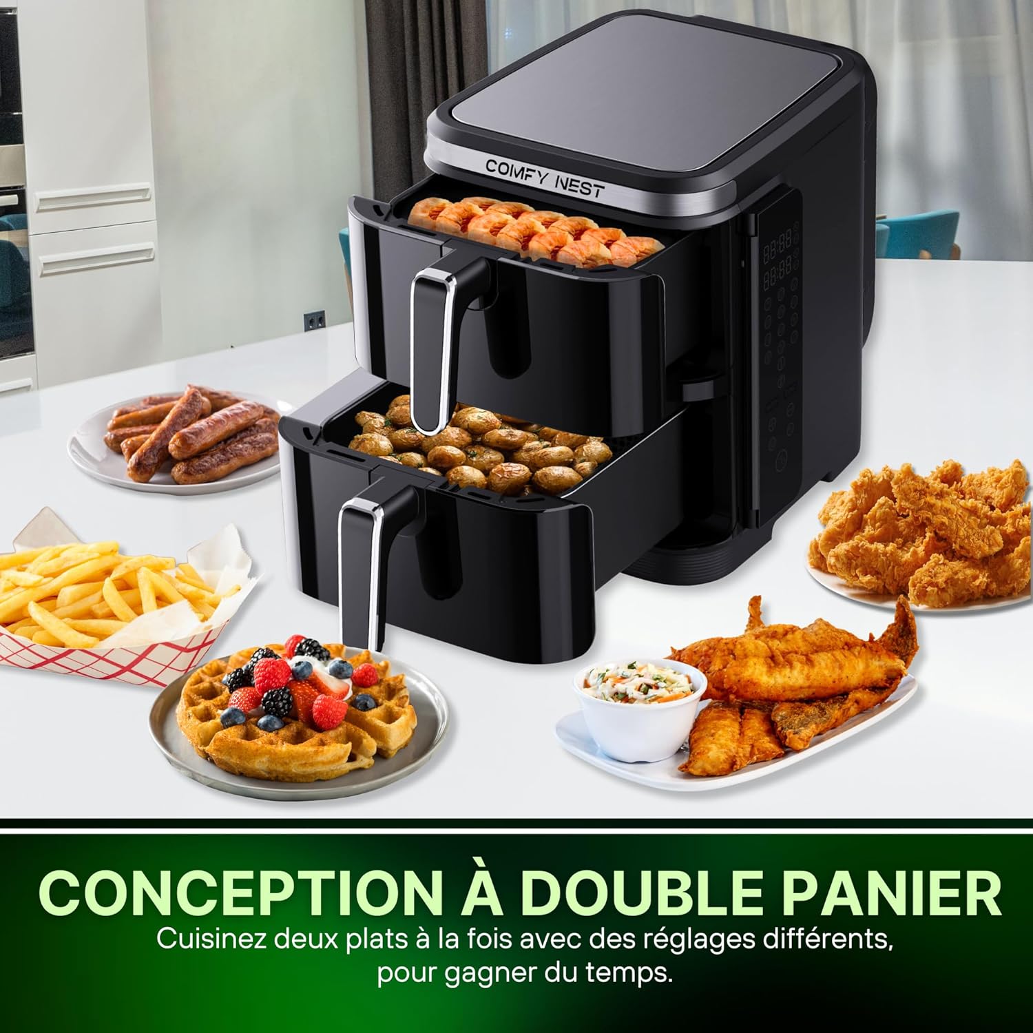 Friteuse à air chaud Air fryer double panier verticale 11L 2800W