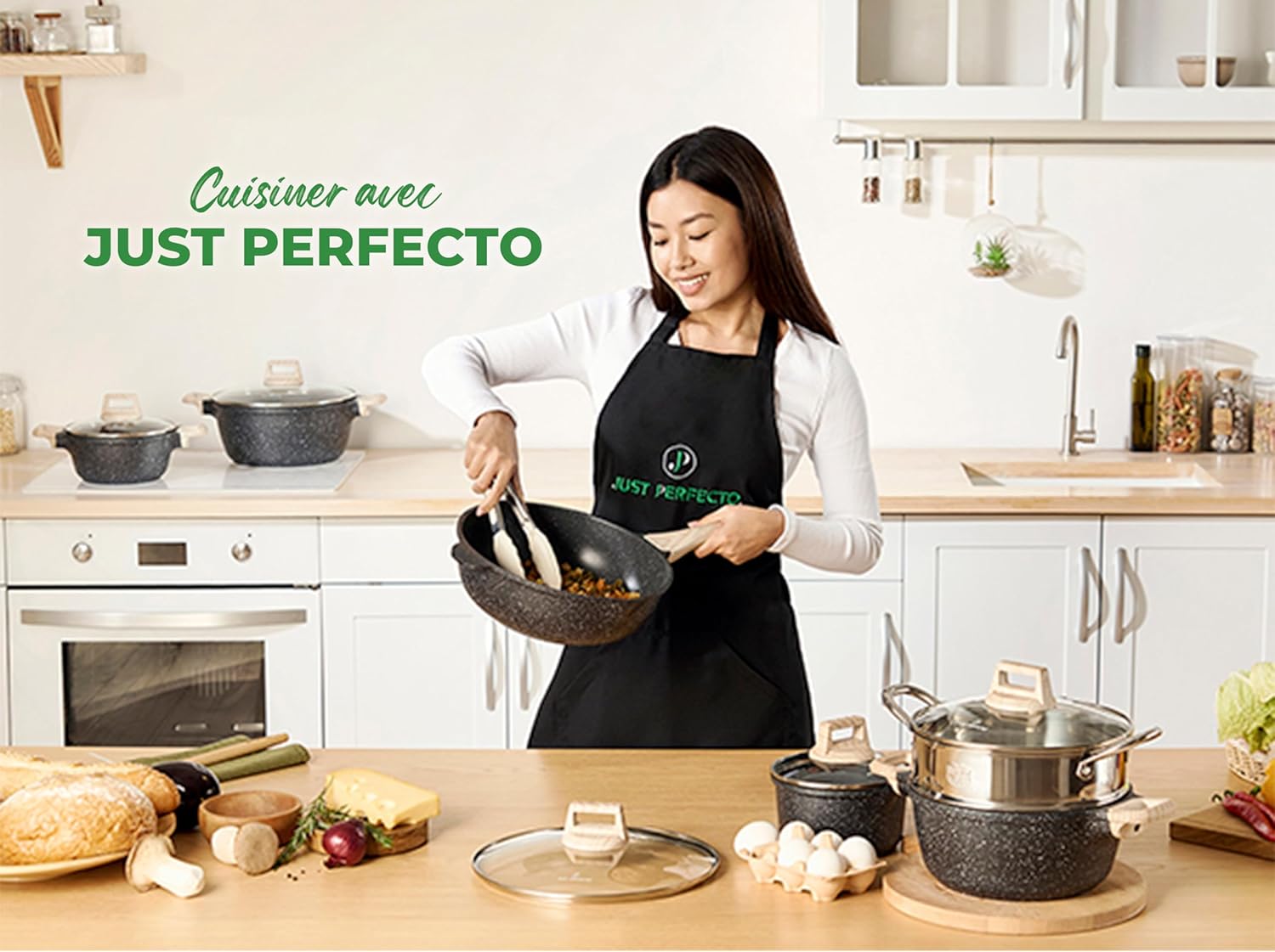 Batterie de cuisine 21 pièces antiadhésives en Granit Noir - Tous feux dont induction