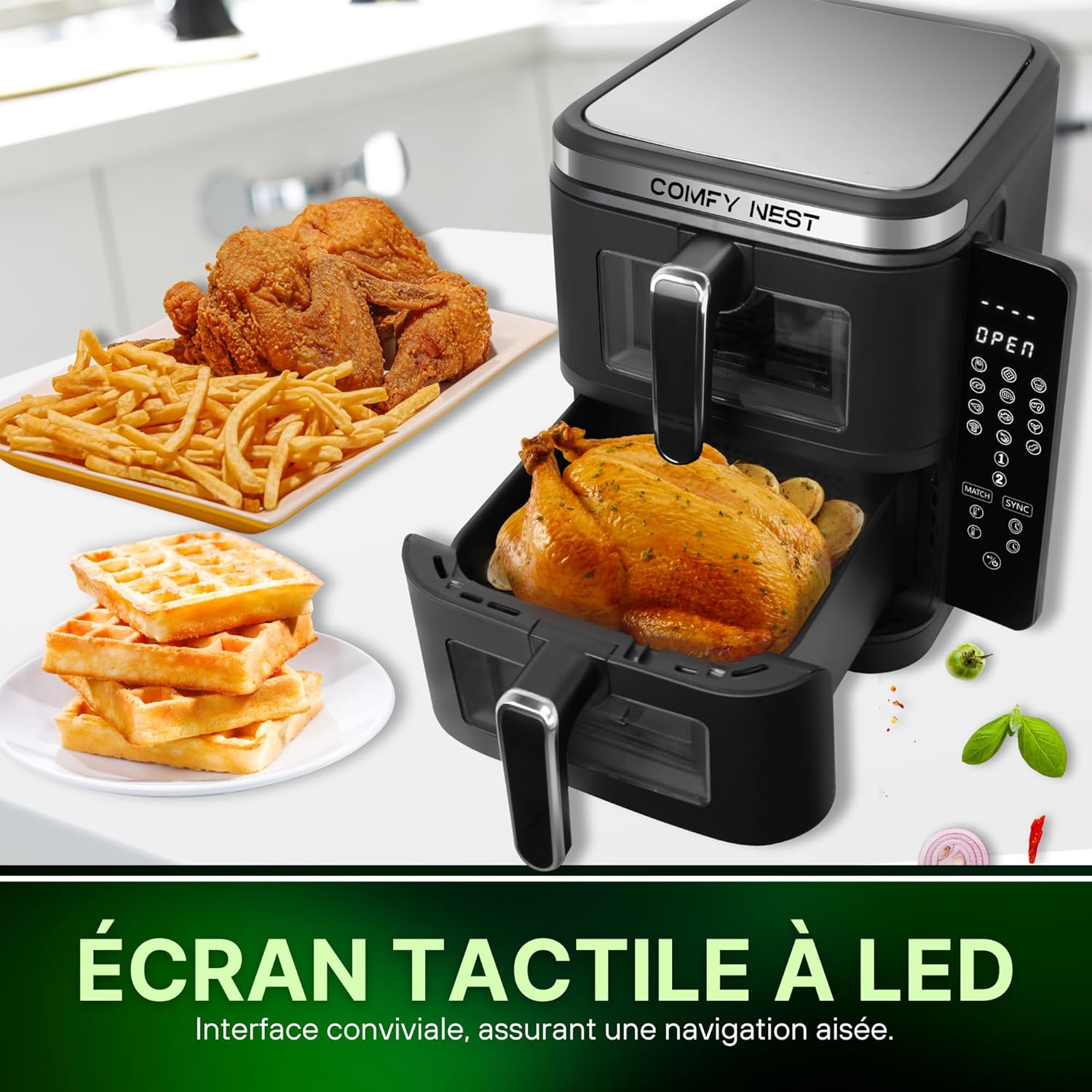 Friteuse à air chaud Air fryer double panier verticale avec fenêtre 11L 2800W