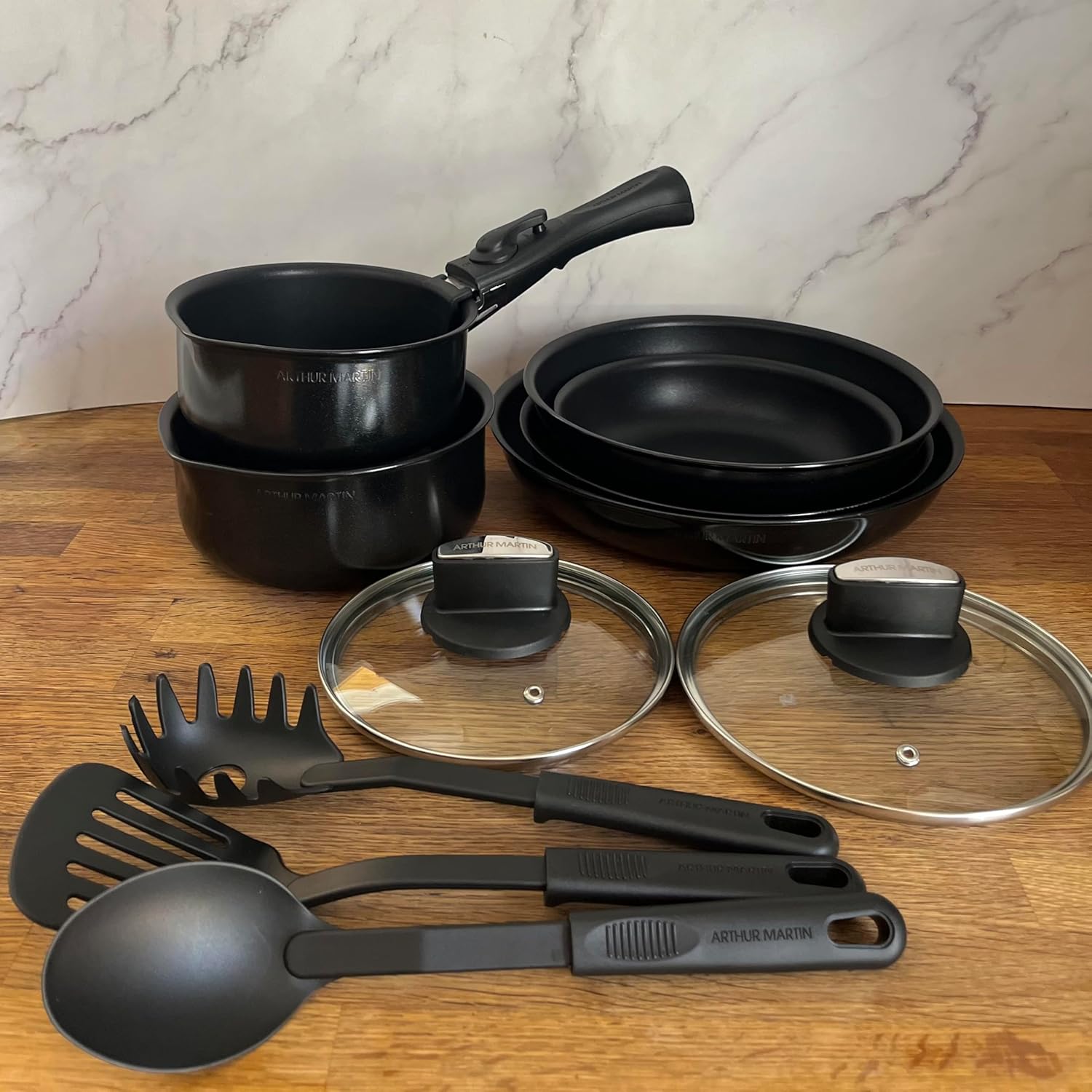 Batterie de Cuisine 12 Pièces Arthur Martin Poêles et Casseroles Aluminium avec Accessoires, Tous Feux Dont Induction