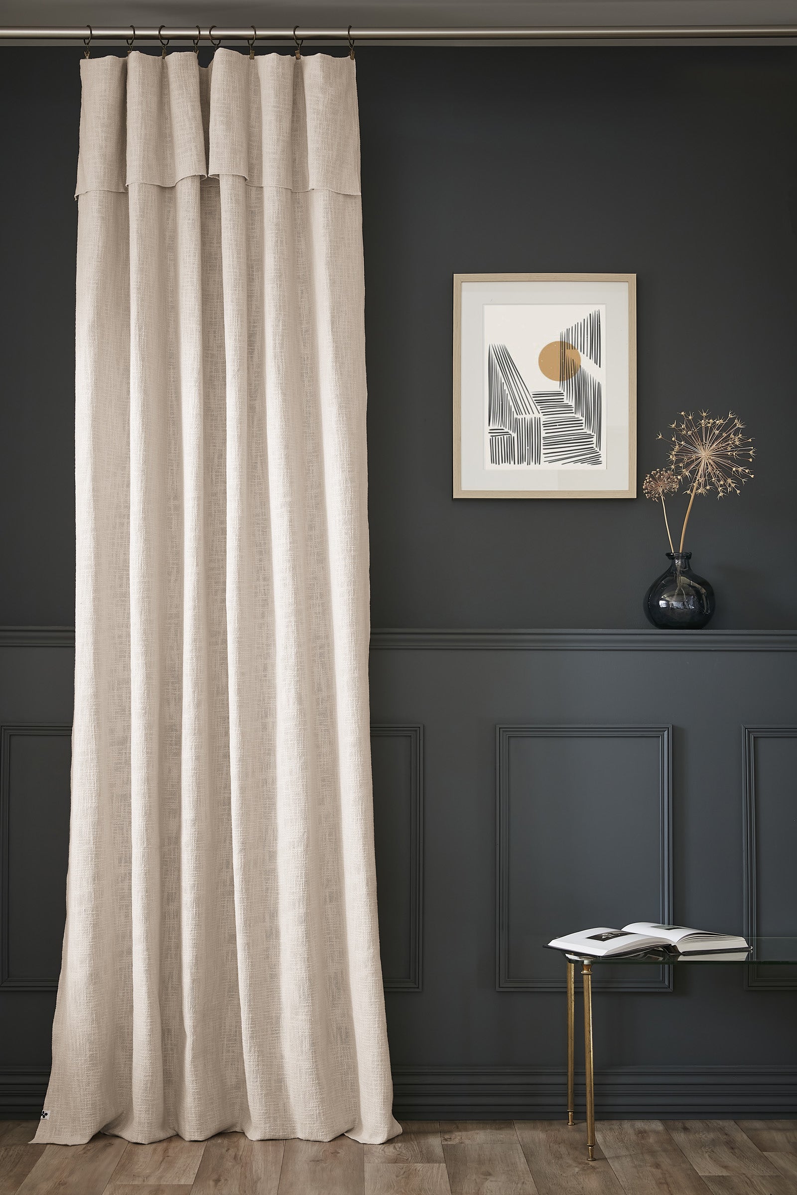 Rideau ajustable + 8 anneaux pince 140 x 270 cm Slub SIXTINE Pampa
