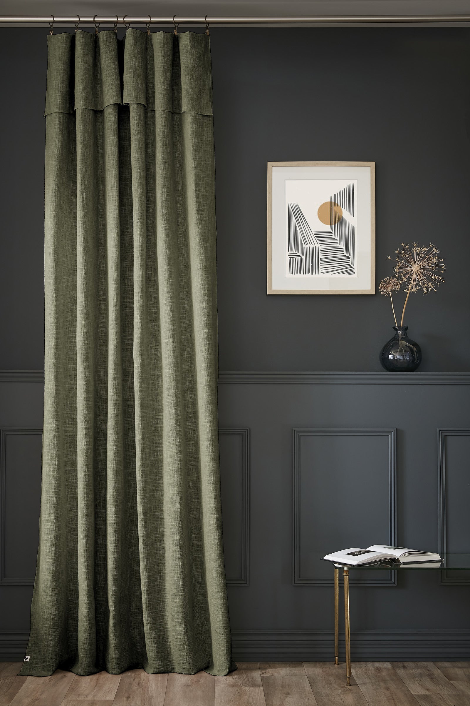 Rideau ajustable + 8 anneaux pince 140 x 270 cm Slub SIXTINE Thym