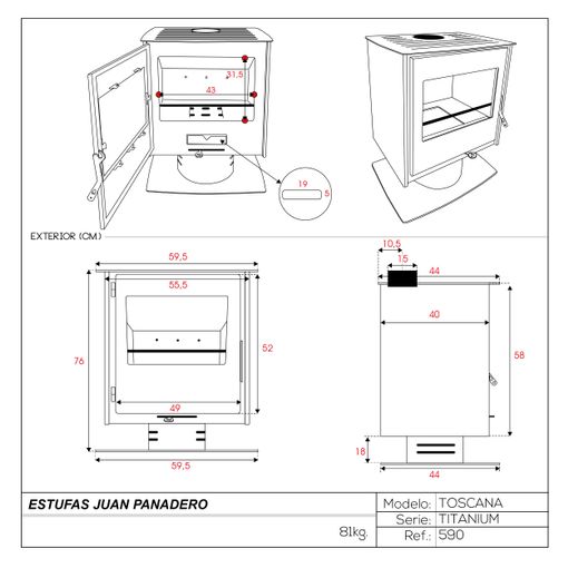 Poêle à bois Toscane - 8 kW - 290 m3 - A+