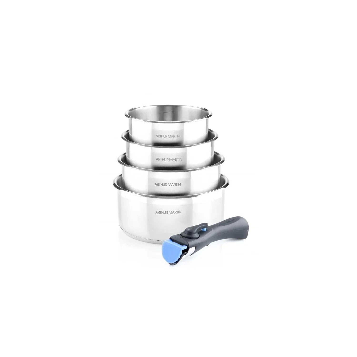 Batterie de cuisine inox 5 pièces avec manche amovible Arthur Martin - Tous feux dont induction