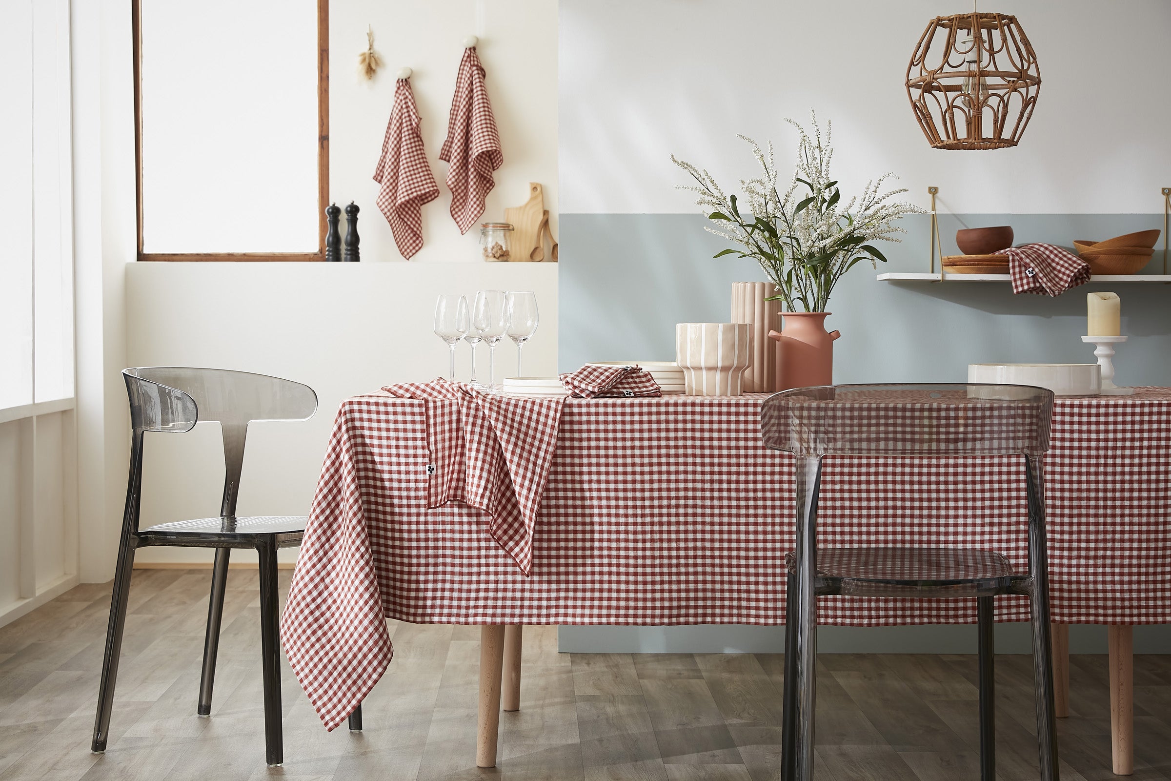 Nappe rectangle 150 x 250 cm Gaze de coton tissée teinte VICKIE Terracotta