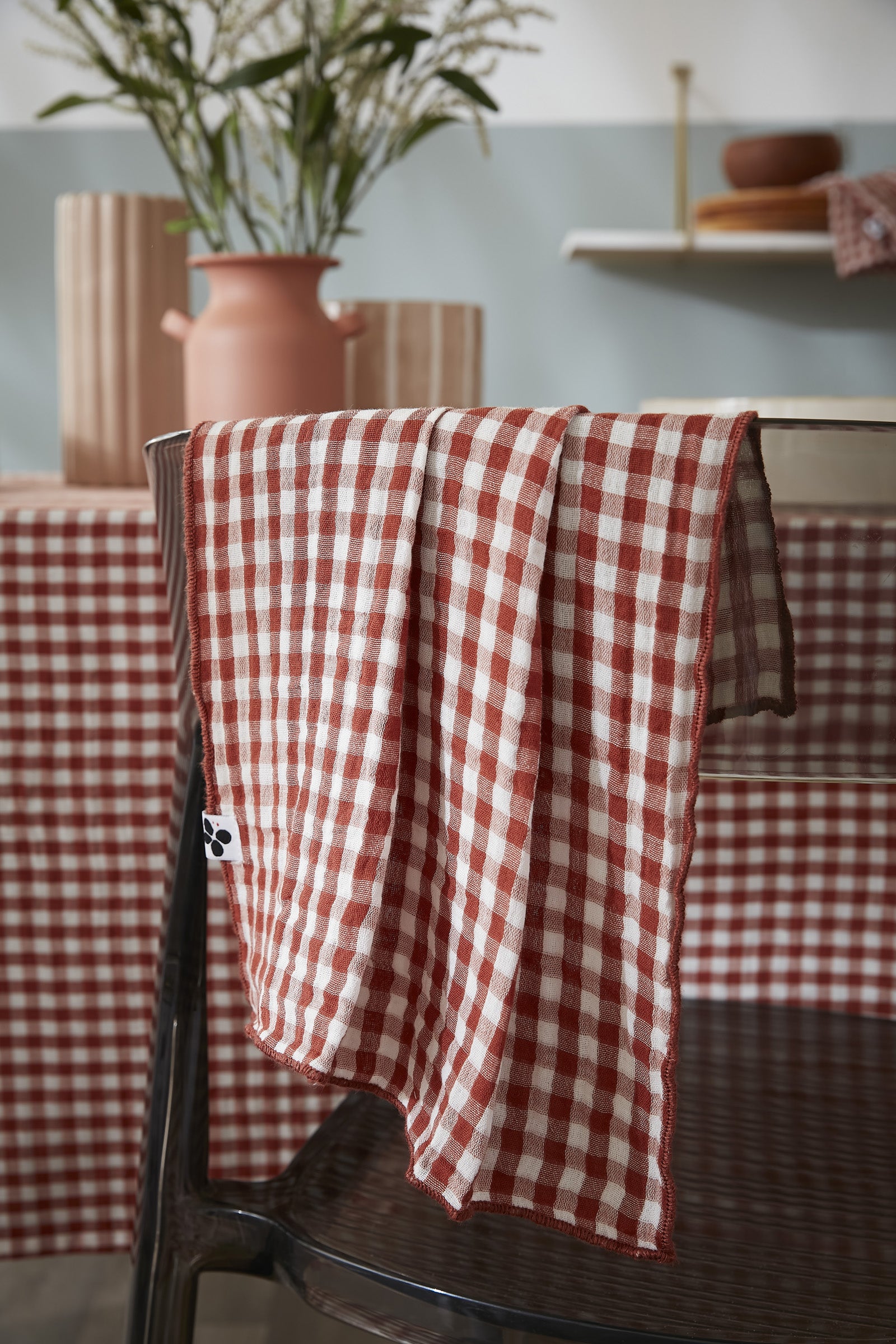 Nappe rectangle 150 x 350 cm Gaze de coton tissée teinte VICKIE Terracotta