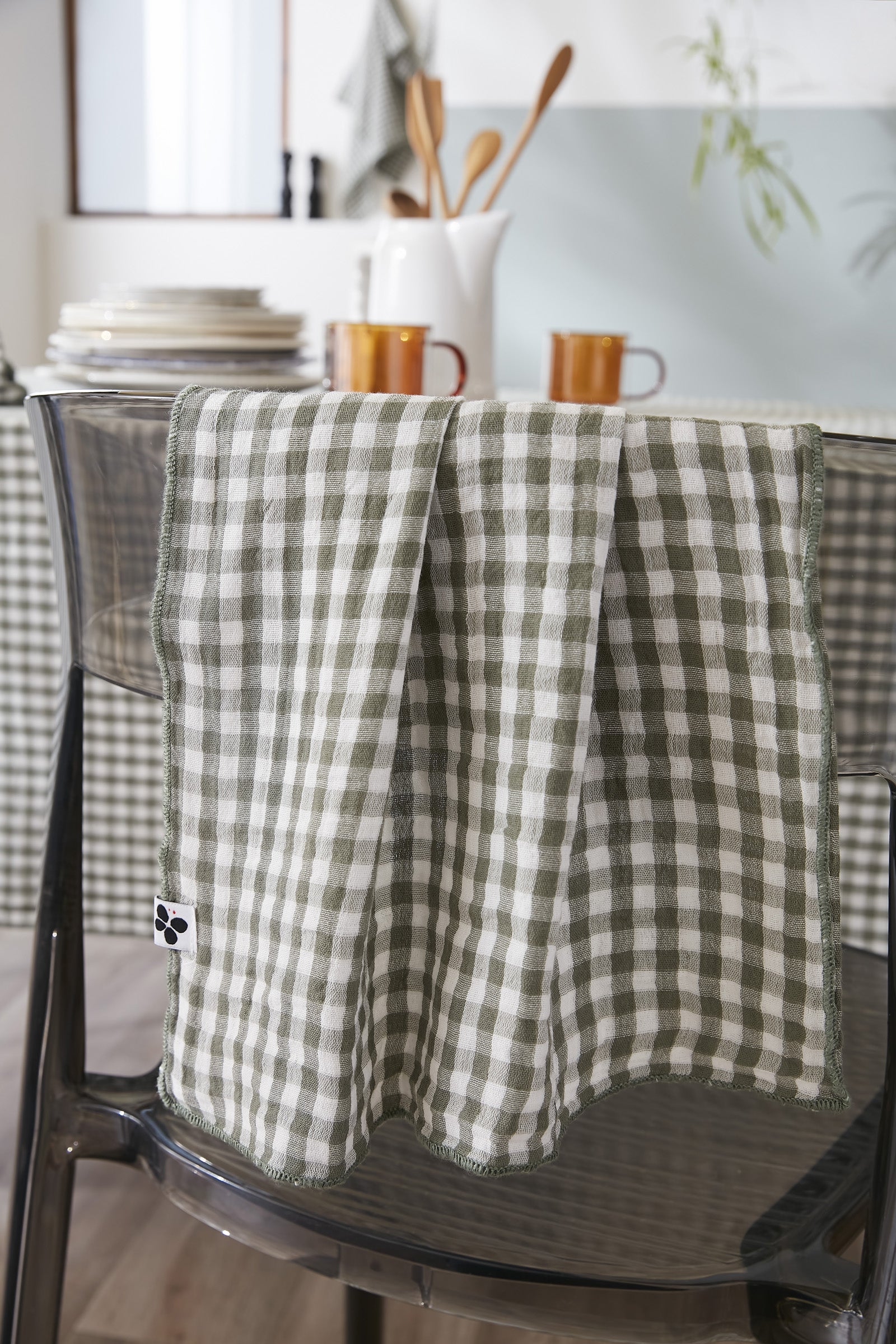 Nappe rectangle 150 x 350 cm Gaze de coton tissée teinte VICKIE Romarin