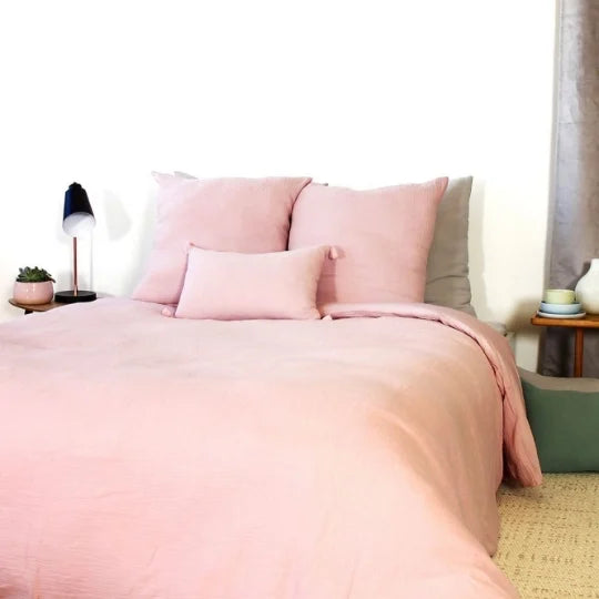 Housse de couette + 2 taies d'oreiller 63x63 Gaze de Coton Rose