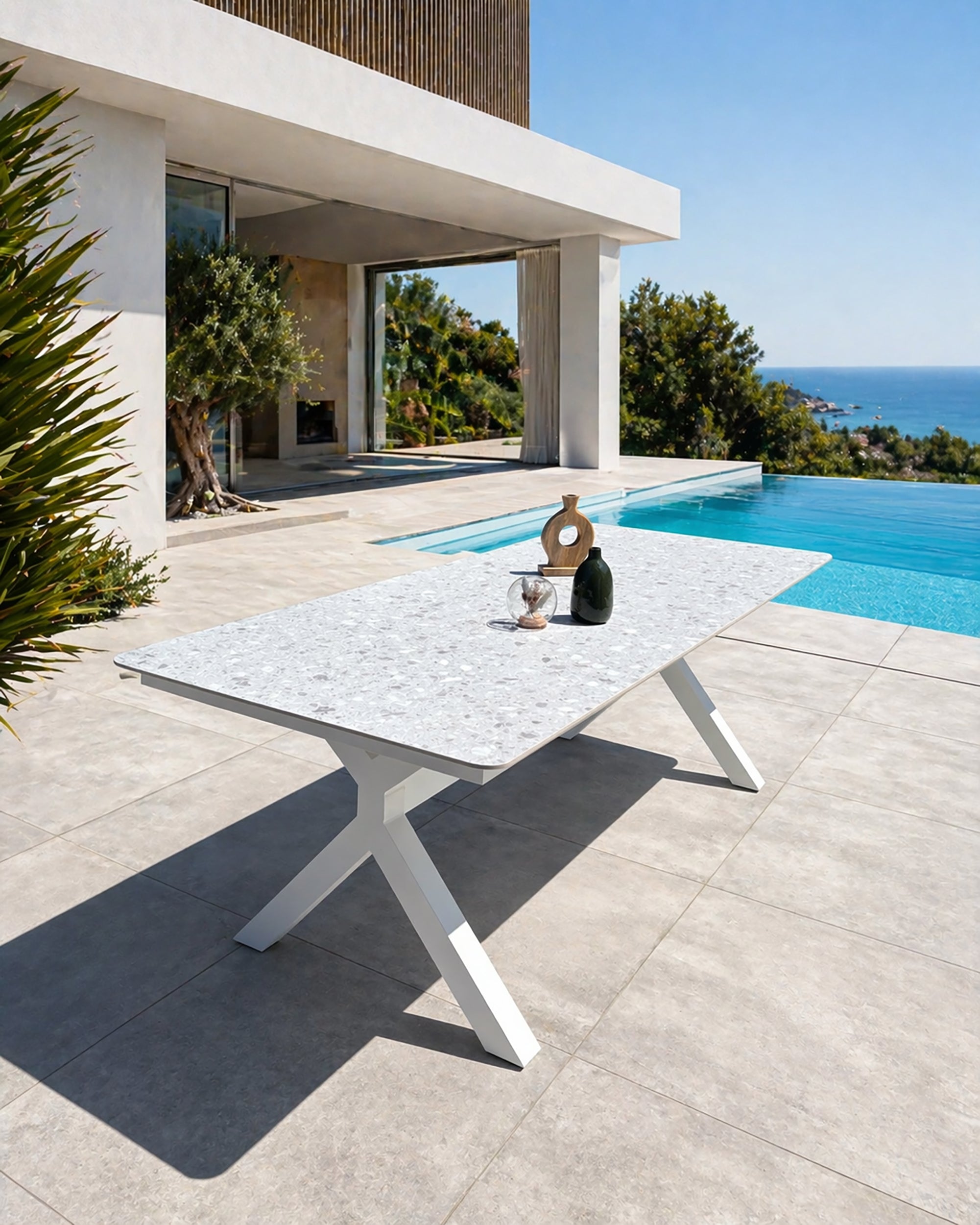 Table de jardin Abella - Blanc 220 cm
