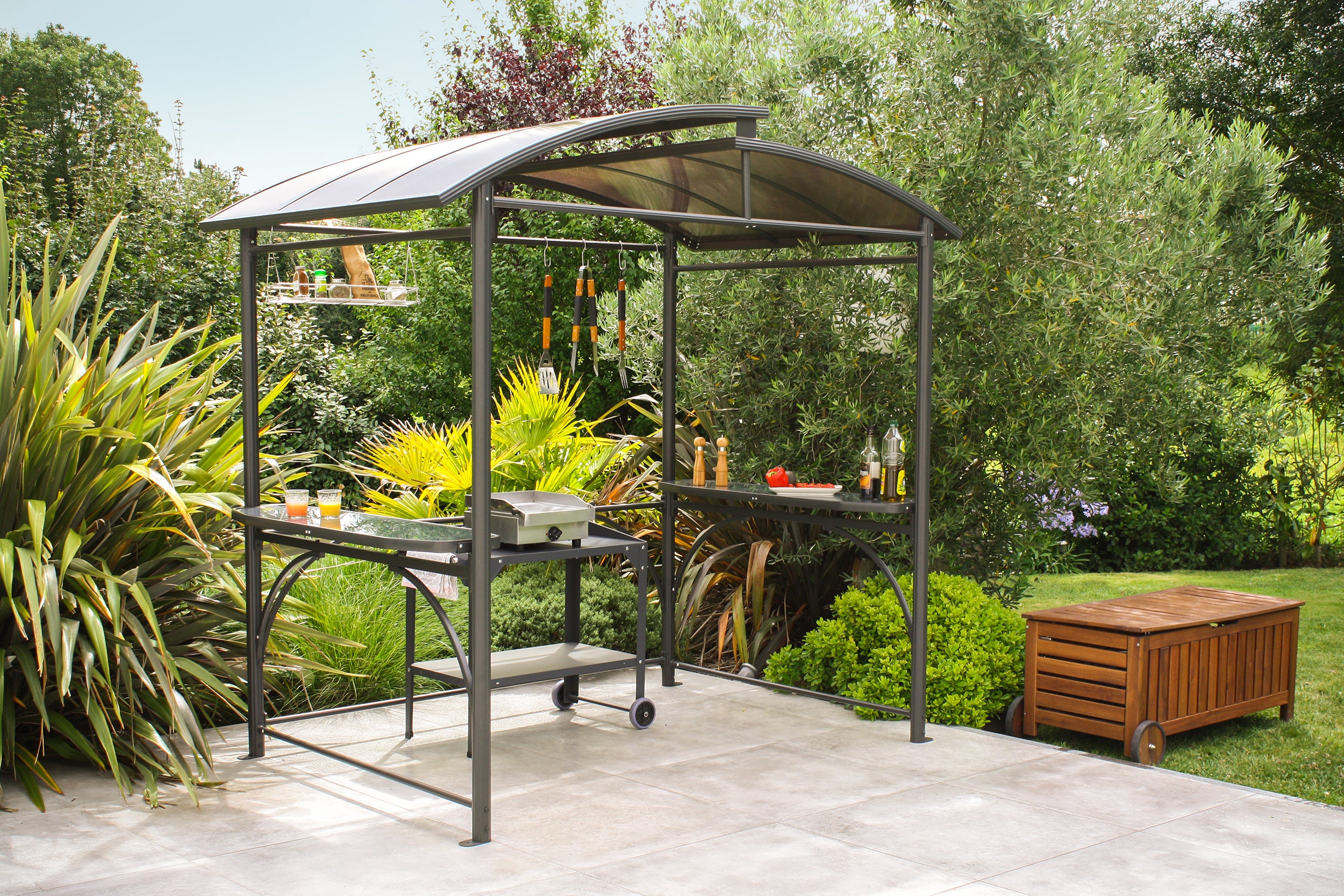 ABRI BARBECUE (240x150 cm) en aluminium et polycarbonate - GRIS ANTHRACITE