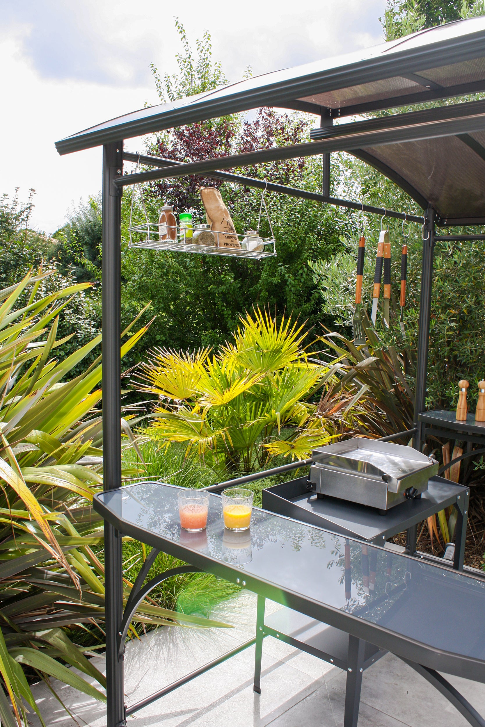 ABRI BARBECUE (240x150 cm) en aluminium et polycarbonate - GRIS ANTHRACITE