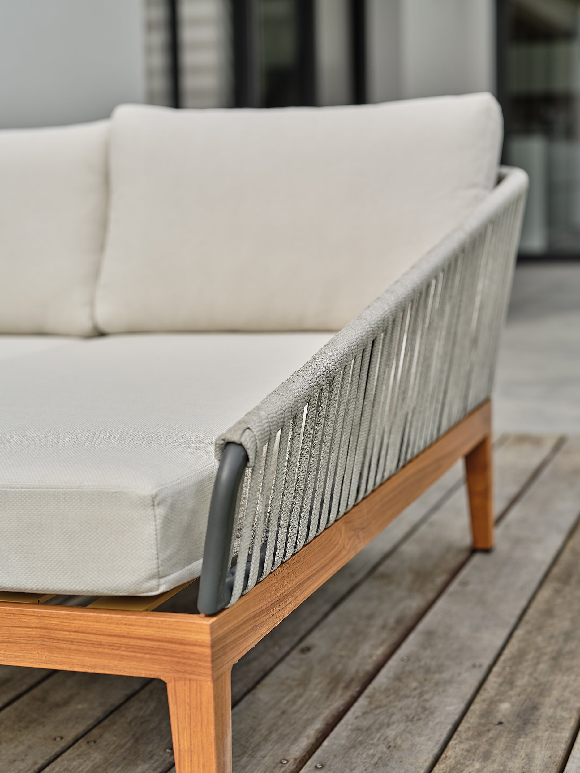 Salon bas de jardin Alphi en aluminium - Effet bois