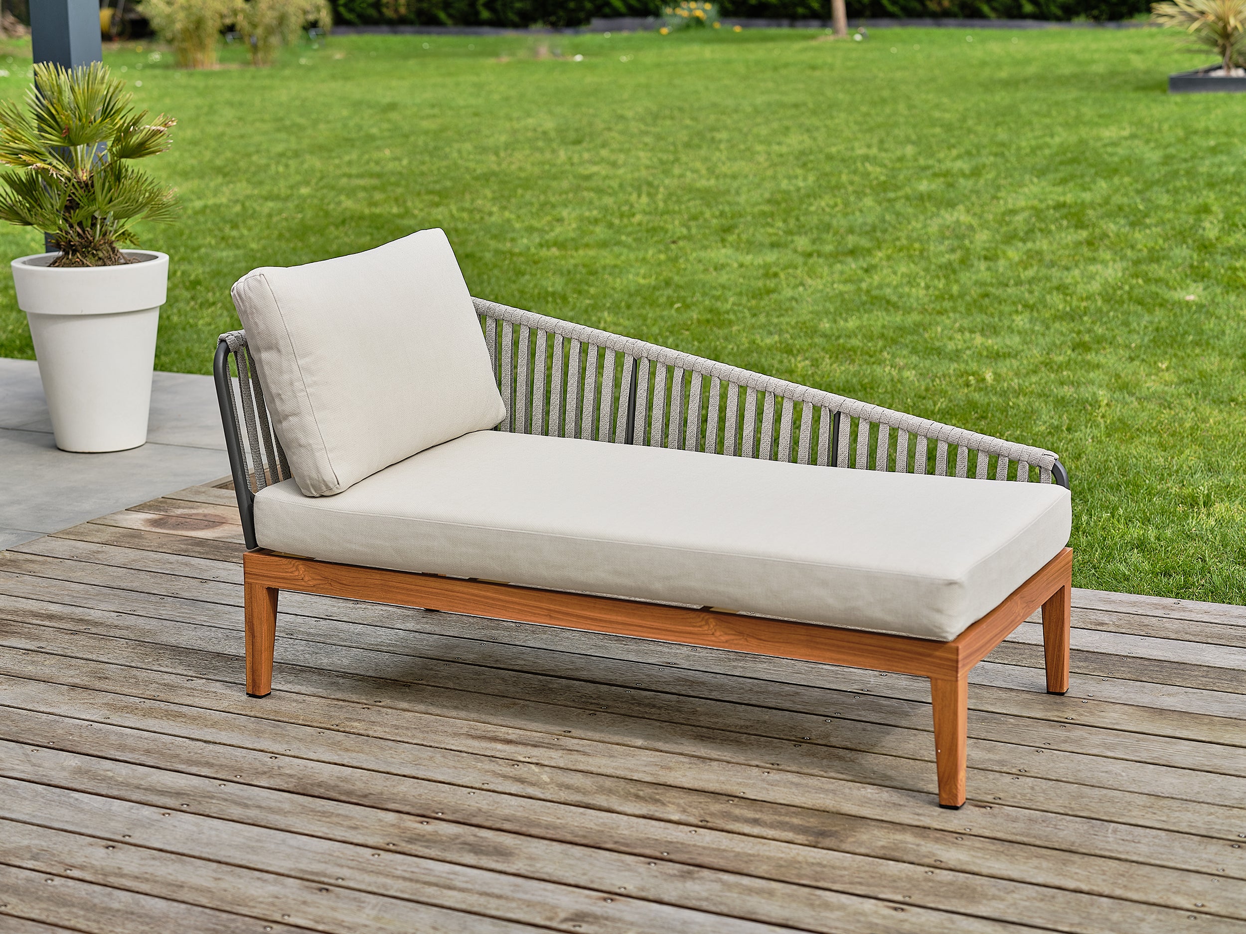 Salon bas de jardin Alphi en aluminium - Effet bois