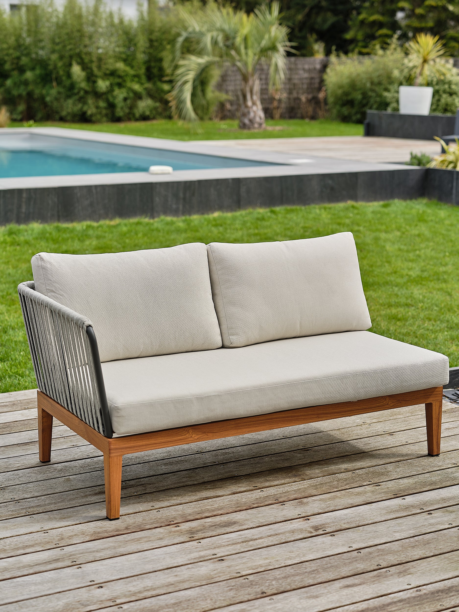 Salon bas de jardin Alphi en aluminium - Effet bois