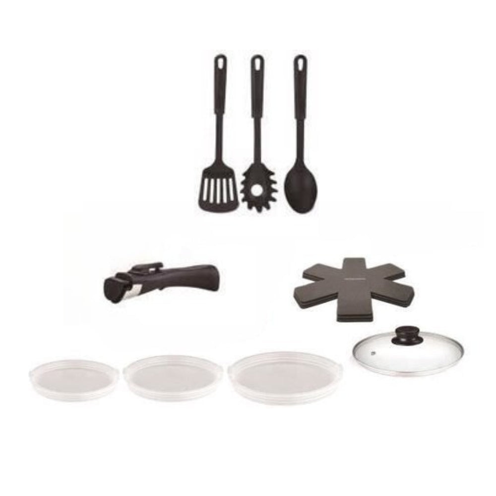 Batterie de Cuisine Arthur Martin 18 Pièces en Aluminium Tous Feux avec Ustensiles et Poignée Amovible