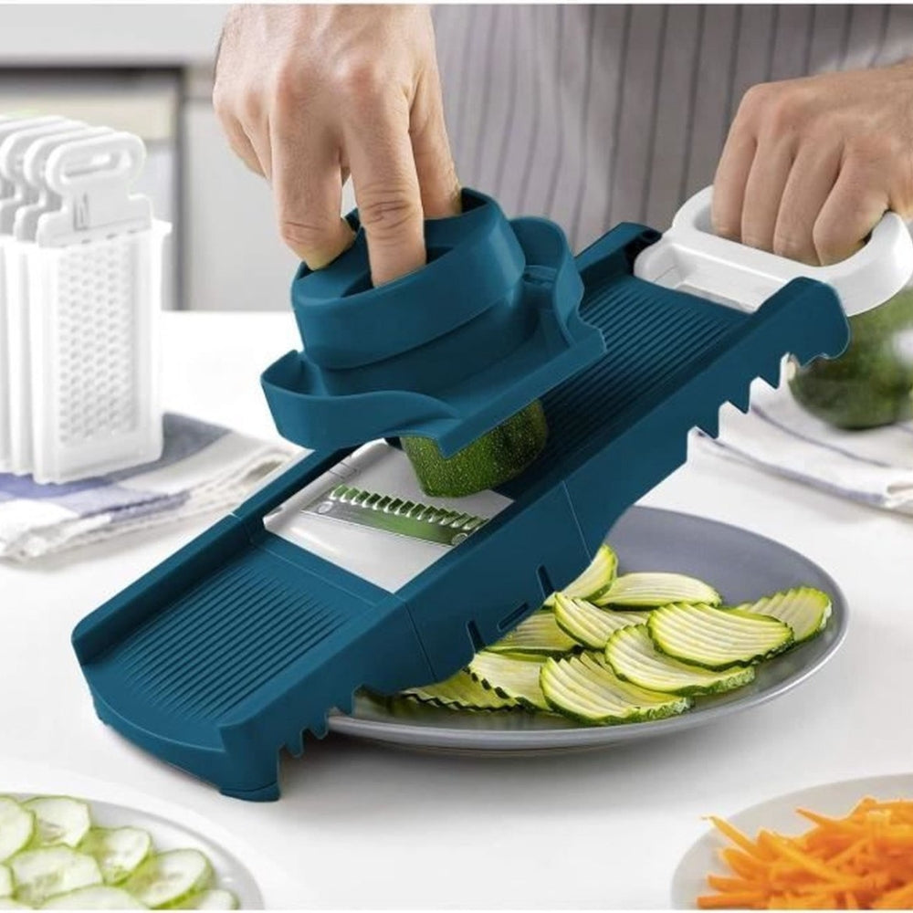 Mandoline Arthur Martin Pliable 6 en 1 en Inox avec Lames Interchangeables