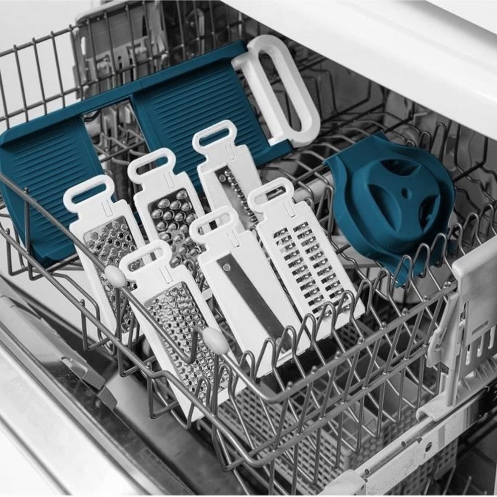 Mandoline Arthur Martin Pliable 6 en 1 en Inox avec Lames Interchangeables