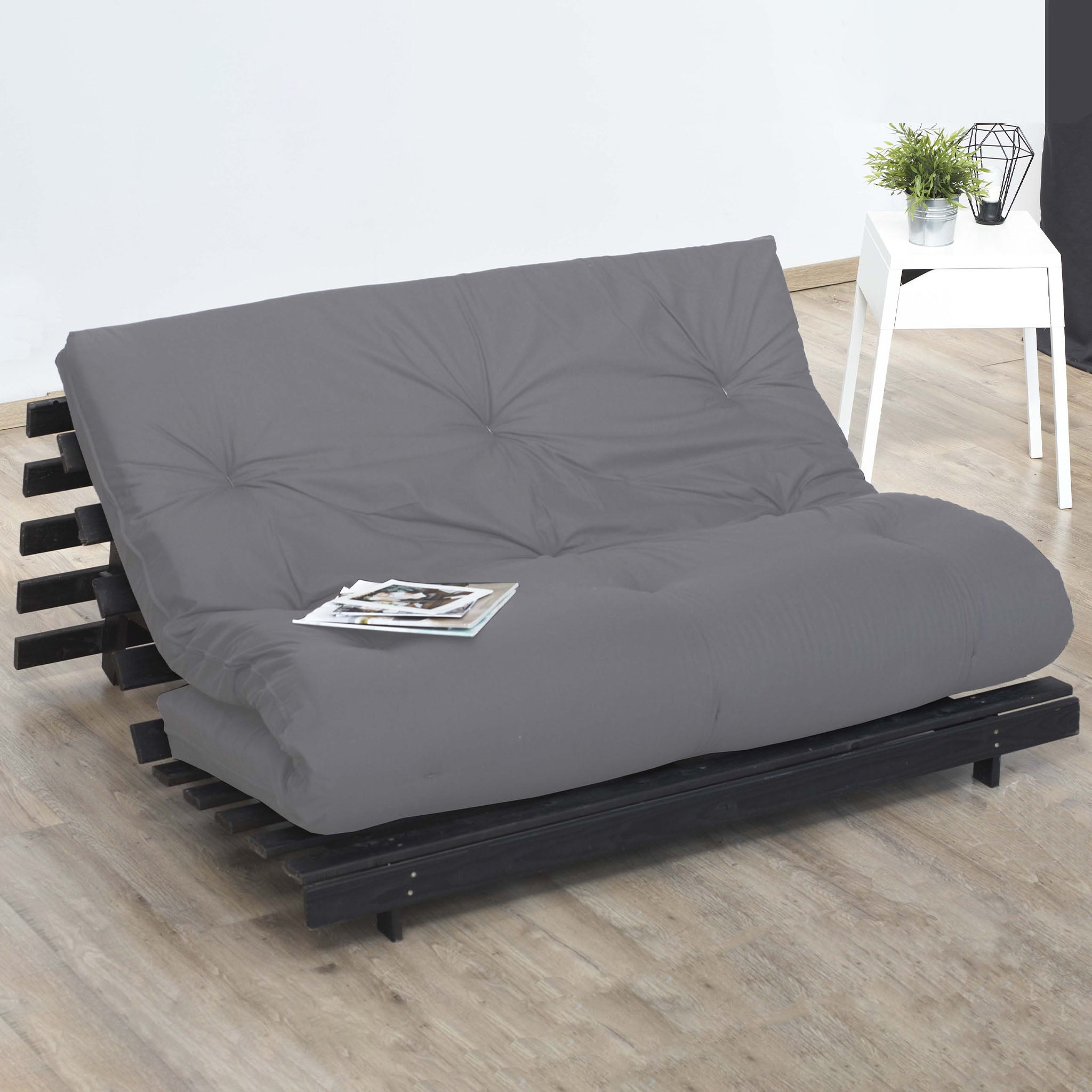 Matelas futon coton et fibres recyclés, fabriqué en France Couleur - Gris Clair, Dimensions - 140 x 190 cm