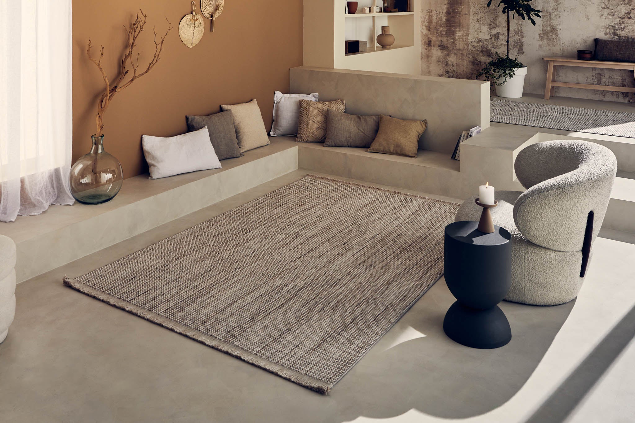 Tapis uni à franges - beige