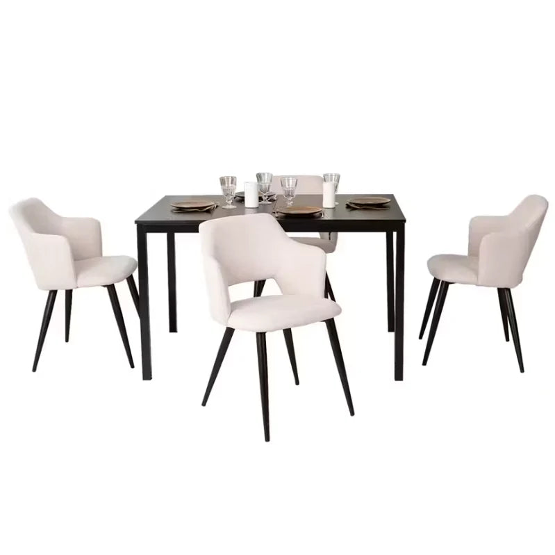 Ensemble repas : table extensible noire 4 à 6 personnes et 4 fauteuils scandinaves en tissu beige Bari & Akanji