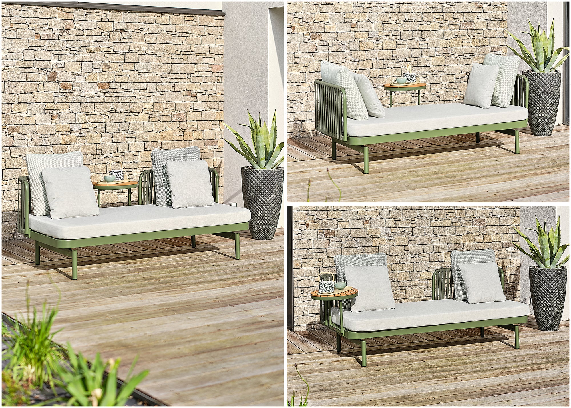 Canapé de jardin 3 place BARLIA en aluminium - Olive 184 cm