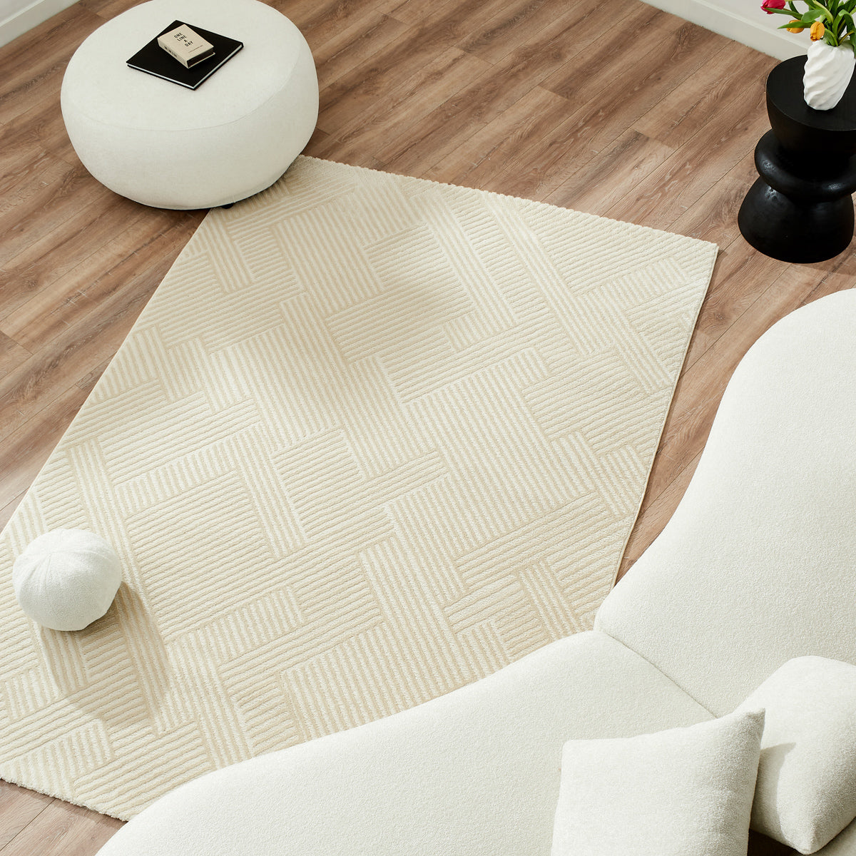 Tapis de salon graphique - crème