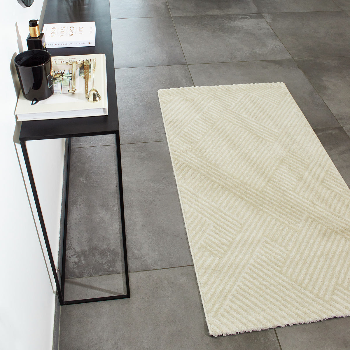 Tapis de salon graphique - crème