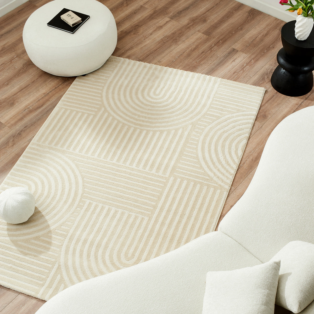 -Tapis intérieur poils en relief - crème