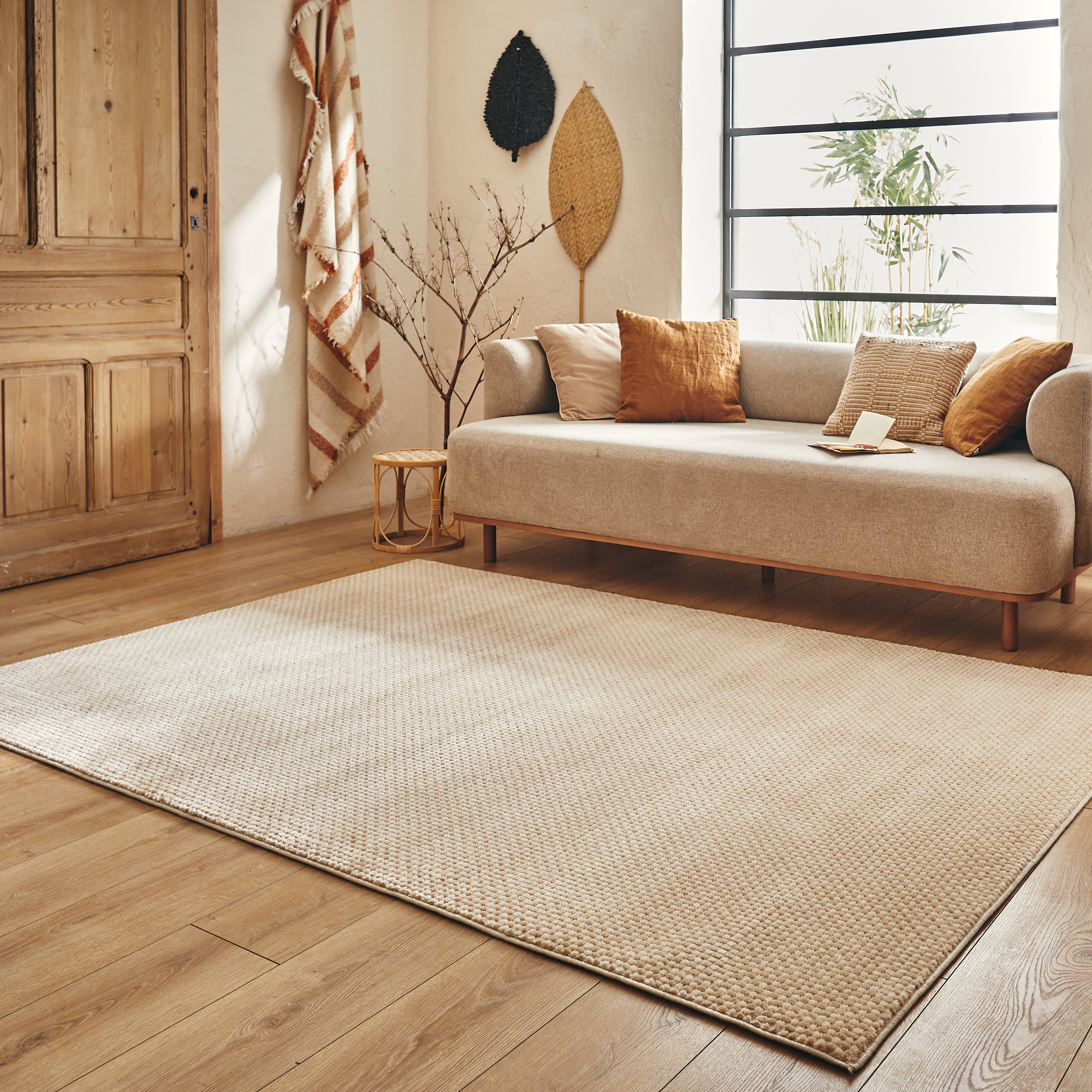 Tapis poils en reliefs 100% polypropylène - creme / beige