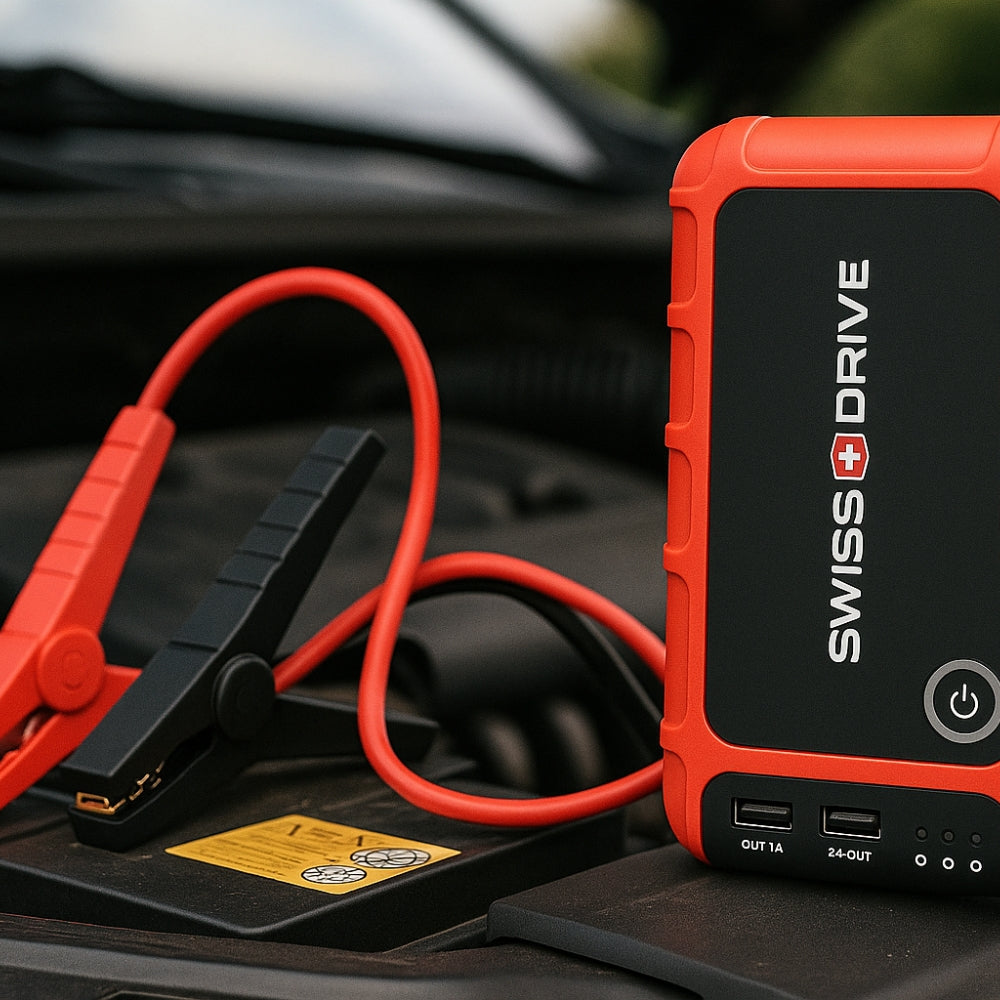 Booster de Démarrage Lithium SWISS DRIVE 12000mAh – 12V, 400A, Pour Moteurs Essence 4L et Diesel 2L, Powerbank USB, Torche LED