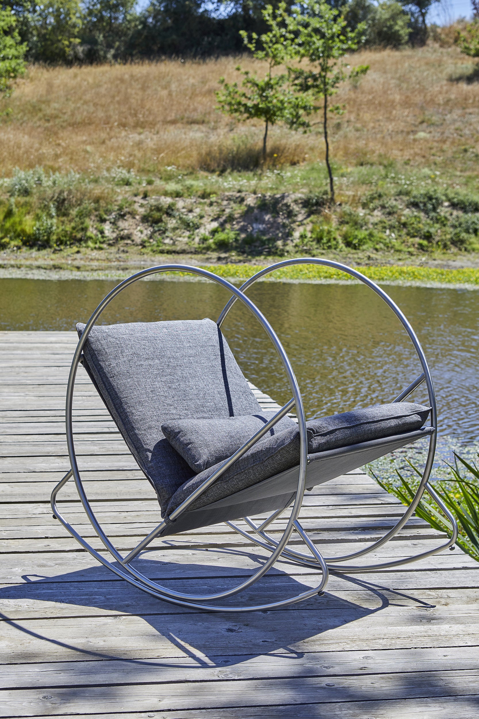 Rocking chair de jardin CAPRERA en textilène et inox - GRIS