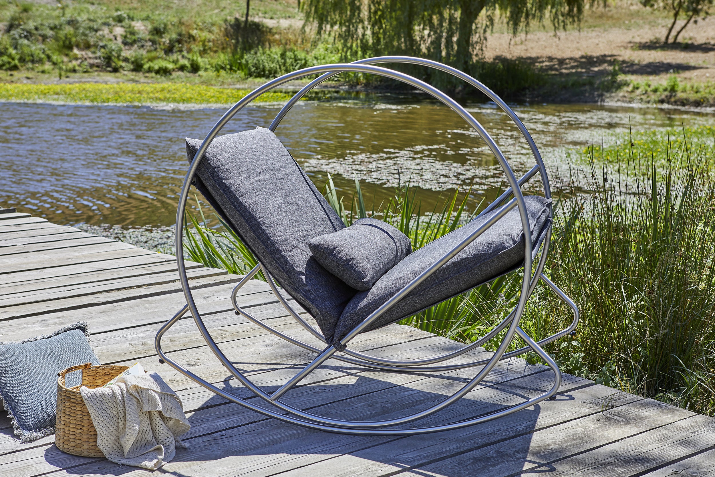 Rocking chair de jardin CAPRERA en textilène et inox - GRIS