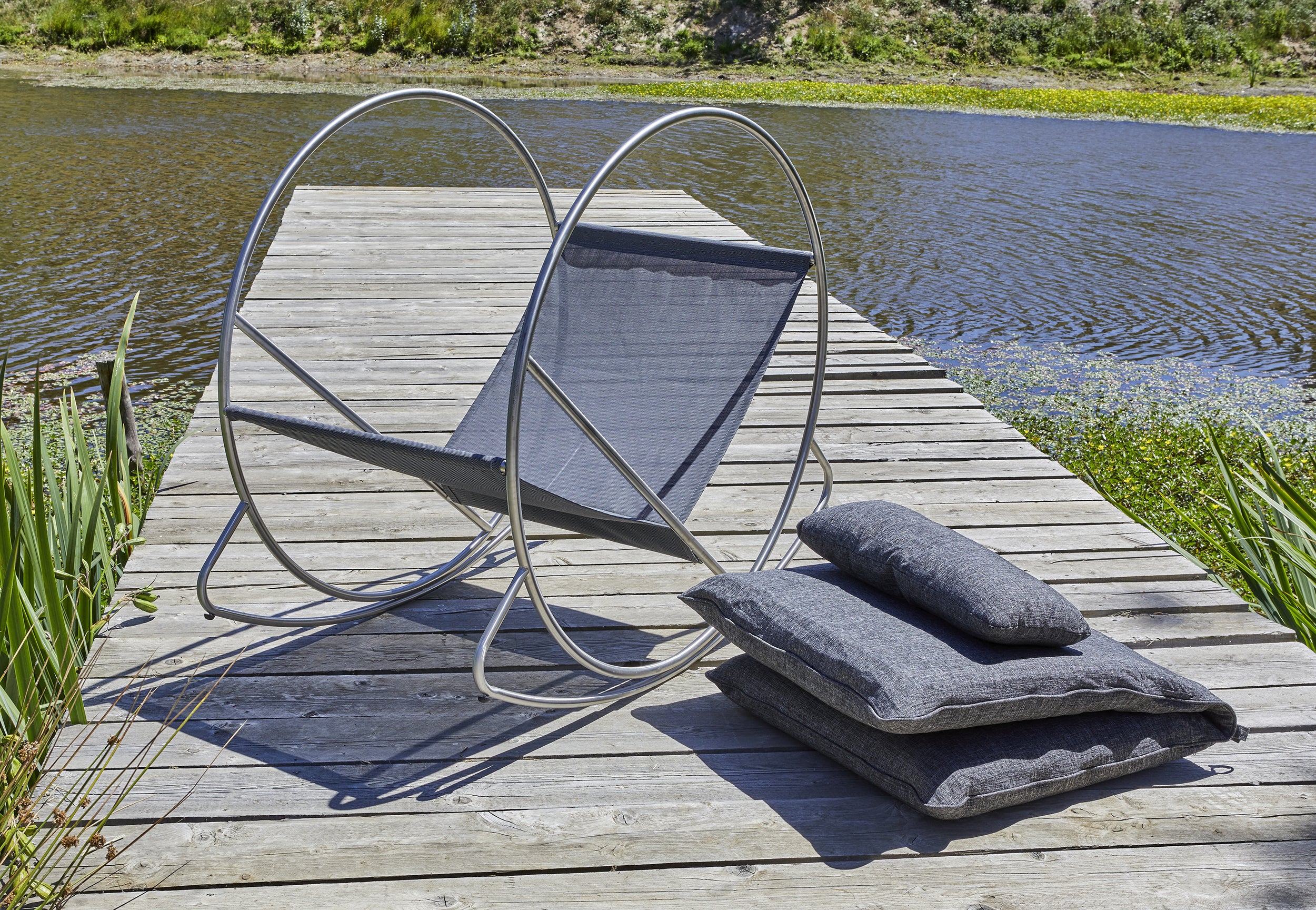 Rocking chair de jardin CAPRERA en textilène et inox - GRIS