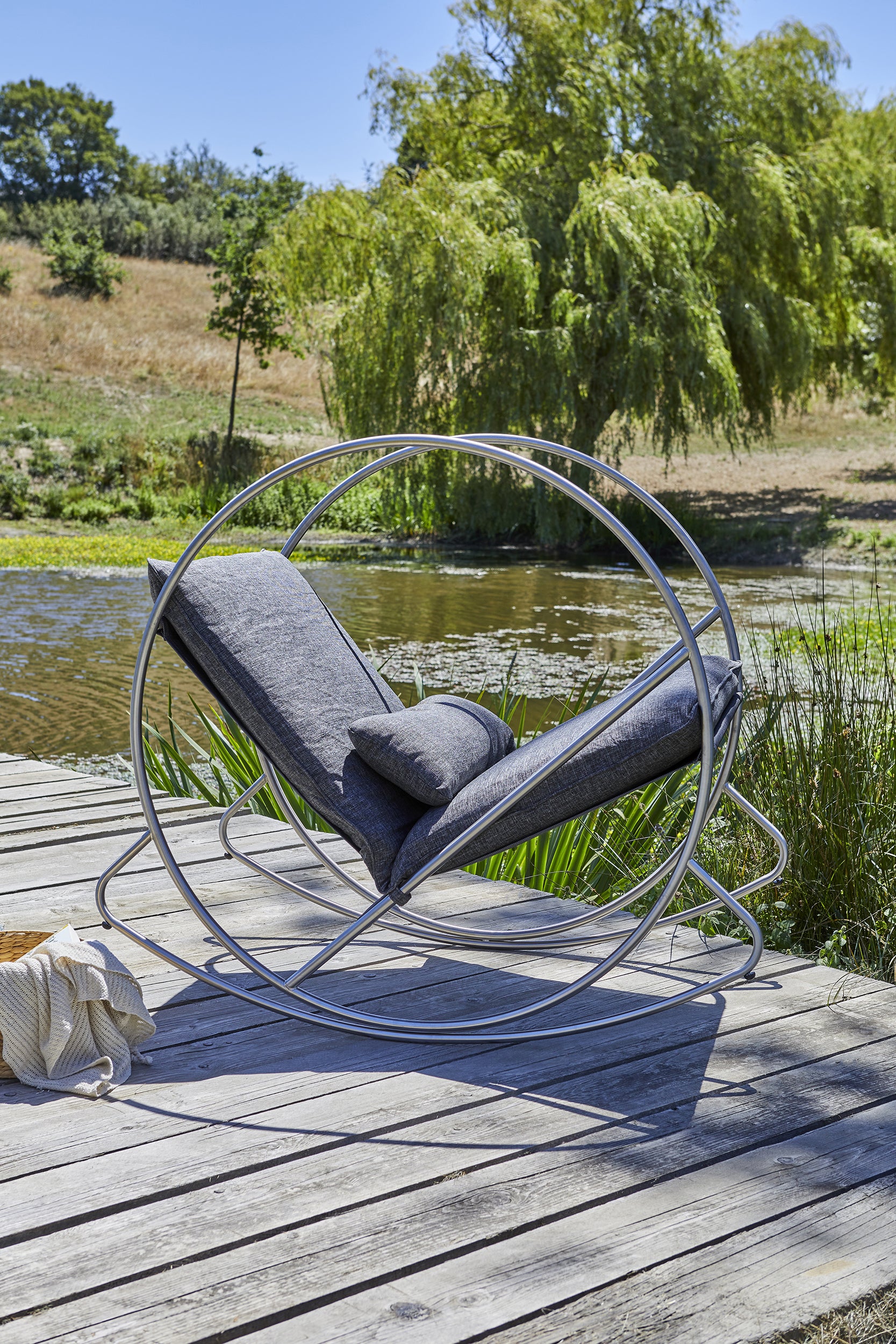 Rocking chair de jardin CAPRERA en textilène et inox - GRIS